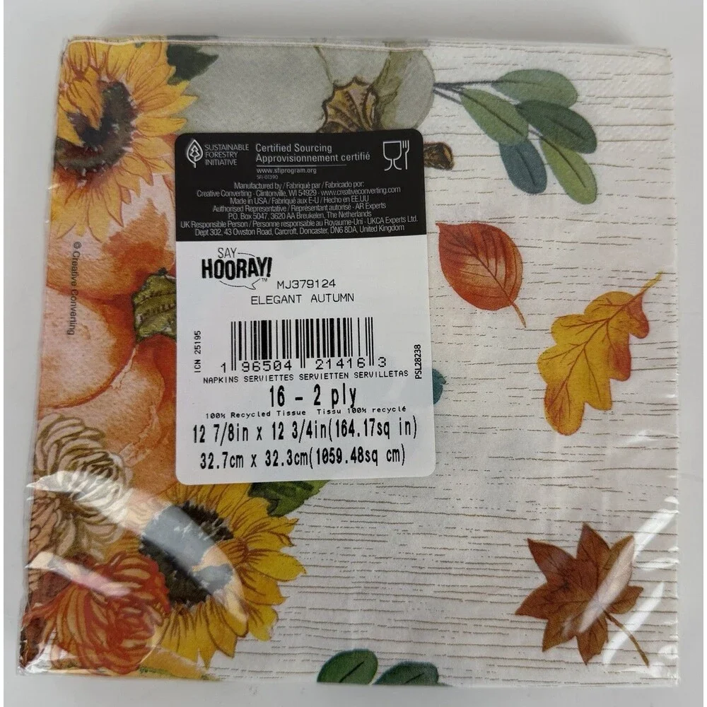 8 Packs Elegant Autumn Fall/Thanksgiving Paper Luncheon Napkins, 16 per package